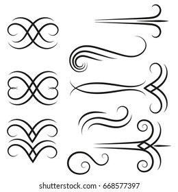 Decorative calligraphic elements. Vintage swirly ornaments. Retro design and decoration elements. Vector illustration.