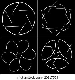 Decorative calligraphic figures drawn by the fine pen or chalk