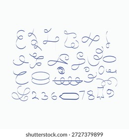 Flourish caligráfico decorativo e conjunto de elementos swash, ornamento de arte de linha elegante para design tipográfico