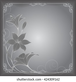 Decorative calligraphic square frame on the grunge background. Shades of gray.