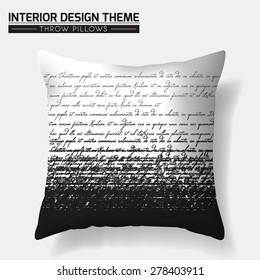 Decorative Calligraphic Writing throw pillow design template. Original pattern is complete, masked. Modern interior design element. Creative Sofa Toss Pillow. Vector design is layered, editable.