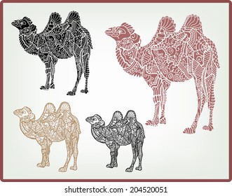 Decorative camel, animals background in graphic style, ethnic ornamental pattern