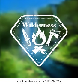 Decorative camping outdoor tourism emblem with campfire axe and knife vector illustration