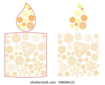 Decorative candle collected from abstract ornamental snowflakes.