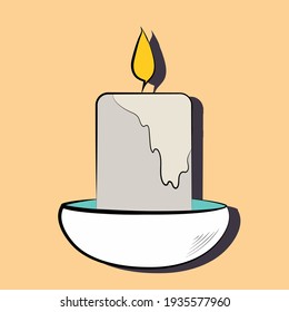 decorative candle hand drawing symbol icon outline flat illustration on light background. Vector