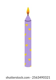 Decorative candle with heart design in soft purple color for festive occasions