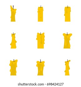 Decorative candle icon set. Flat style set of 9 decorative candle vector icons for web isolated on white background