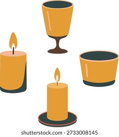 Dekorative Kerzen, Kelch und Topf. Geeignet für Ambiente, Rituale und Feiern. Warm und einladend.