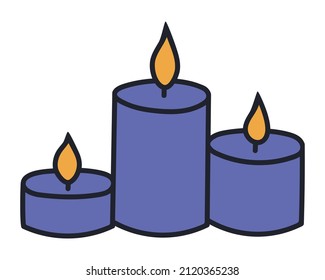 Decorative Candles Doodle Illustration Vector Icon. Romantic, Hand drawn, comic, outline.