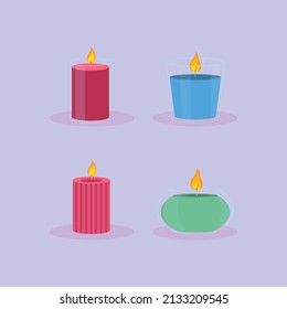 decorative candles flame icon set