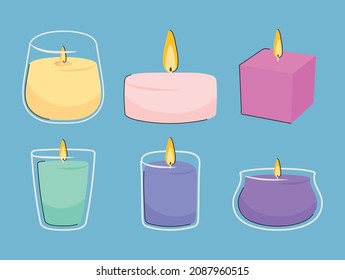 decorative candles icon set design