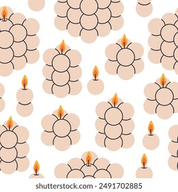 Decorative candles seamless pattern. Wax candles burning scented candles, minimalist aroma candles flat vector background illustration. Home interior decor endless design