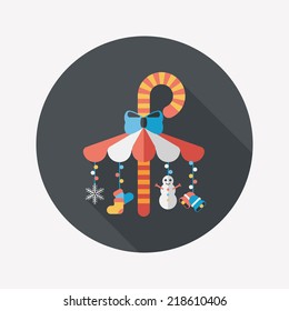 Decorative candy cane flat icon with long shadow eps10