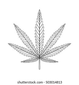 Hoja de cannabis decorativa aislada en fondo blanco. Silueta de hoja de marihuana. Ilustración vectorial.