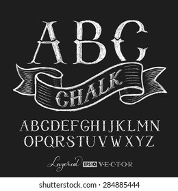 Decorative capital letters hand drawn on a chalkboard. Eps10. Transparency used. RGB. Global colors. Gradients free. Each elements are grouped separately