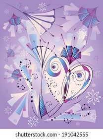 Decorative card with abstract floral Japanese pattern on purple background