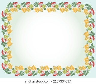 Decorative card with border from rowan branches with ripe berries