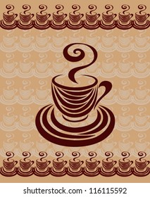 Decorative card with a coffee cup. Background with cups. Vector illustration.