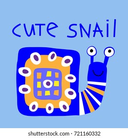 Decorative card with a cute cartoon stylized snail