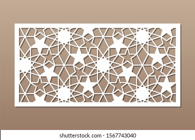 Decorative card for cutting. Arabic geometric mosaic pattern. Laser cut. Ratio 1:2. Vector illustration.