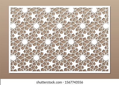 Decorative card for cutting. Arabic geometric mosaic pattern. Laser cut. Ratio 3:2. Vector illustration.