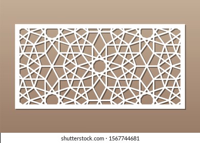 Decorative card for cutting. Arabic geometric mosaic pattern. Laser cut. Ratio 1:2. Vector illustration.