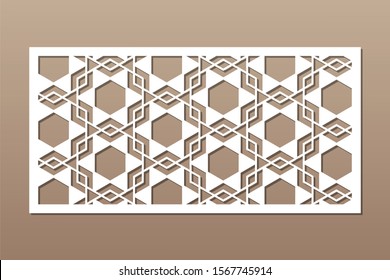 Decorative card for cutting. Arabic geometric mosaic pattern. Laser cut. Ratio 1:2. Vector illustration.