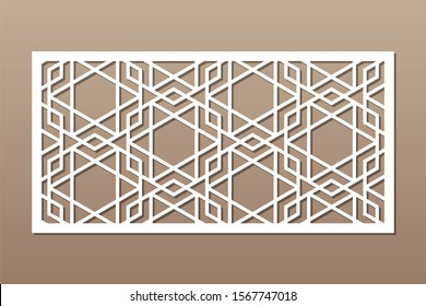 Decorative card for cutting. Arabic geometric mosaic pattern. Laser cut. Ratio 1:2. Vector illustration.