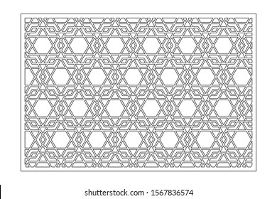 Decorative card for cutting. Arabic geometric mosaic pattern. Laser cut. Ratio 3:2. Vector illustration.