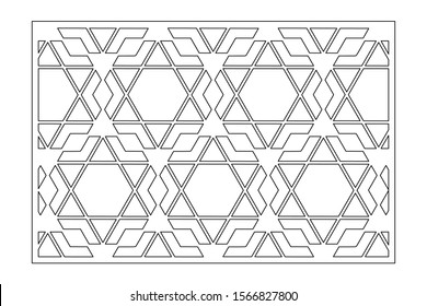 Decorative card for cutting. Arabic linear mosaic pattern. Laser cut. Ratio 3:2. Vector illustration.
