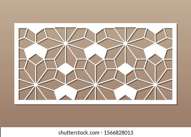Decorative card for cutting. Arabic linear mosaic pattern. Laser cut. Ratio 1:2. Vector illustration.