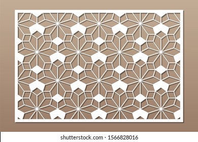 Decorative card for cutting. Arabic linear mosaic pattern. Laser cut. Ratio 3:2. Vector illustration.