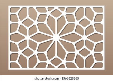 Decorative card for cutting. Arabic linear mosaic pattern. Laser cut. Ratio 3:2. Vector illustration.