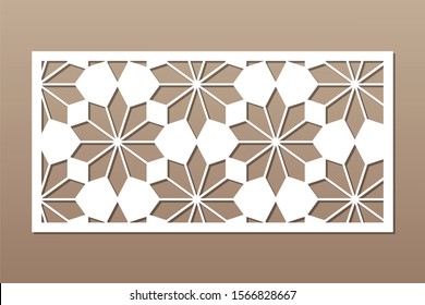 Decorative card for cutting. Arabic linear mosaic pattern. Laser cut. Ratio 1:2. Vector illustration.