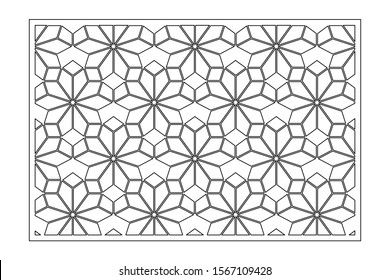 Decorative card for cutting. Arabic linear mosaic pattern. Laser cut. Ratio 3:2. Vector illustration.