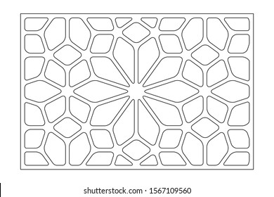 Decorative card for cutting. Arabic linear mosaic pattern. Laser cut. Ratio 3:2. Vector illustration.