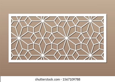 Decorative card for cutting. Arabic linear mosaic pattern. Laser cut. Ratio 1:2. Vector illustration.