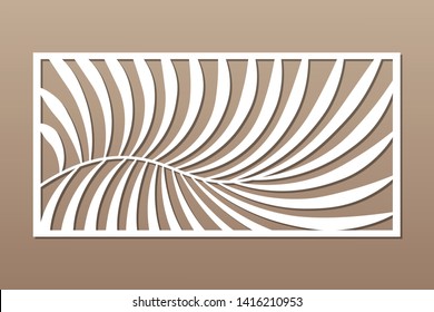 Decorative card for cutting. Fern palm pattern. Laser cut panel. Ratio 1:2. Vector illustration.