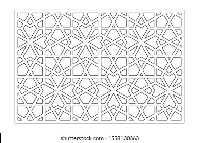 Decorative card for cutting. Geometric arabic mosaic pattern. Laser cut. Ratio 2:3. Vector illustration.
