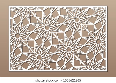 Decorative card for cutting. Geometric linear flower pattern. Laser cut. Ratio 2:3. Vector illustration.