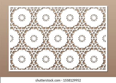 Decorative card for cutting. Geometric linear flower pattern. Laser cut. Ratio 2:3. Vector illustration.