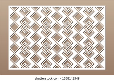 Decorative card for cutting. Geometric linear celtic pattern. Laser cut. Ratio 2:3. Vector illustration.
