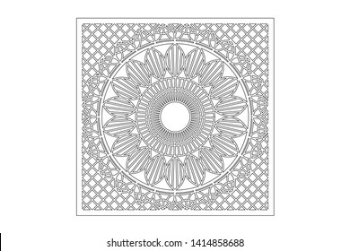 Decorative card for cutting. Geometry line mandala pattern. Laser cut panel. Ratio 1:1. Vector illustration.