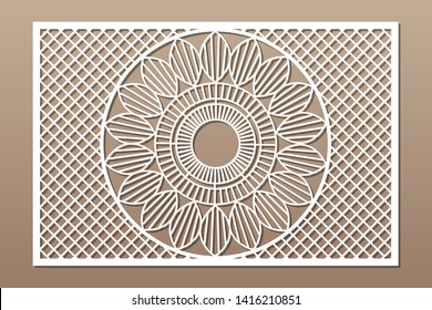 Decorative card for cutting. Geometry line mandala pattern. Laser cut panel. Ratio 2:3. Vector illustration.
