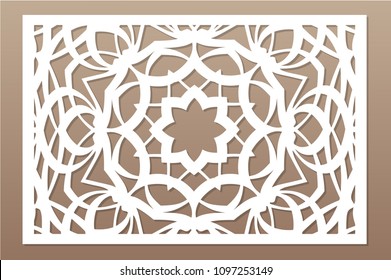 Decorative card for cutting laser or plotter. Mandala pattern. Laser cut. Ratio 2:3. Vector illustration.