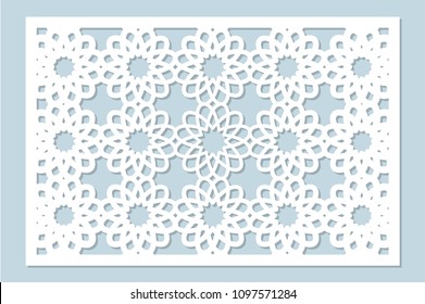 Decorative card for cutting laser or plotter. Arabic pattern. Laser cut. Ratio 2:3. Vector illustration.