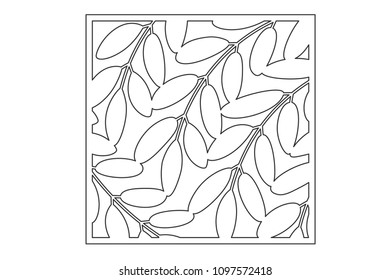 Decorative card for cutting laser or plotter. Leaves flower branch pattern. Laser cut. Ratio 1:1. Vector illustration.