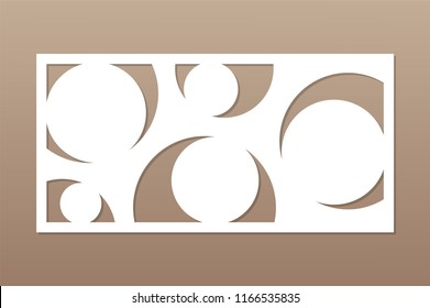 Decorative card for cutting laser or plotter. geometric art circle pattern panel. Laser cut. Ratio 1:2. Vector illustration.