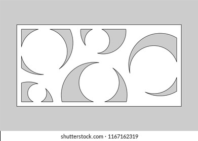 Decorative card for cutting laser or plotter. geometric art circle pattern panel. Laser cut. Ratio 1:2. Vector illustration.