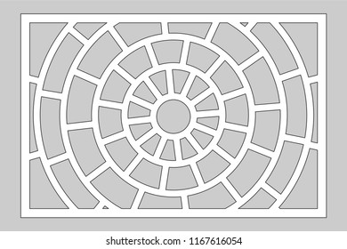 Decorative card for cutting laser or plotter. Linear circular pattern panel. Laser cut. Ratio 2:3. Vector illustration.